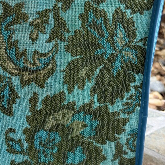 VINTAGE AVON Retro Sales Rep Blue Floral Green Tapestry Mini Suitcase 70s - Picture 3 of 10